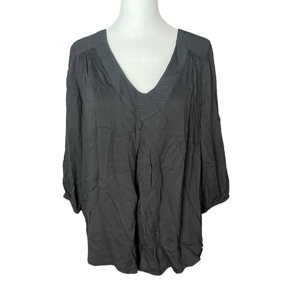Aritzia Babaton Small Blouse Black Solid 3/4 Sleeve Rayon Top Career